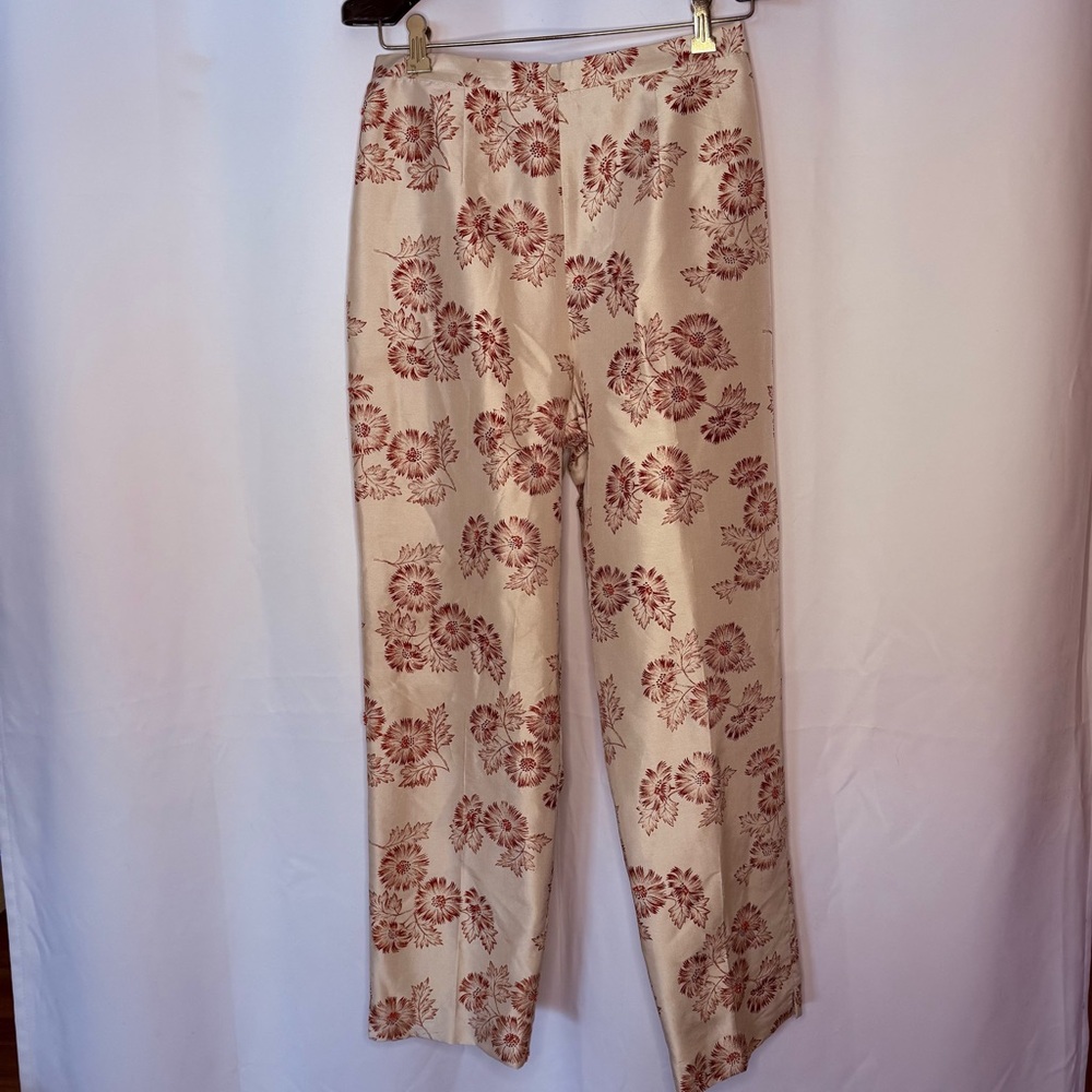 Adrianna Papell Cream and Red Beaded Silk Pants